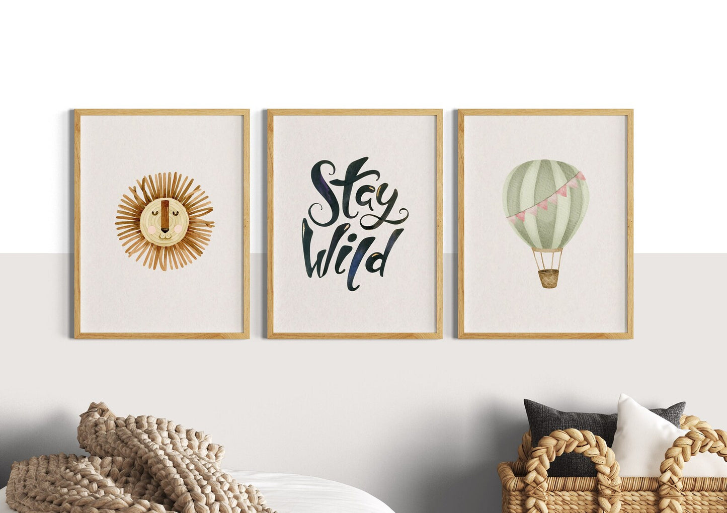 Boho Löwe | Stay Wild | Heißluftballon | 3er Kinderposter Set