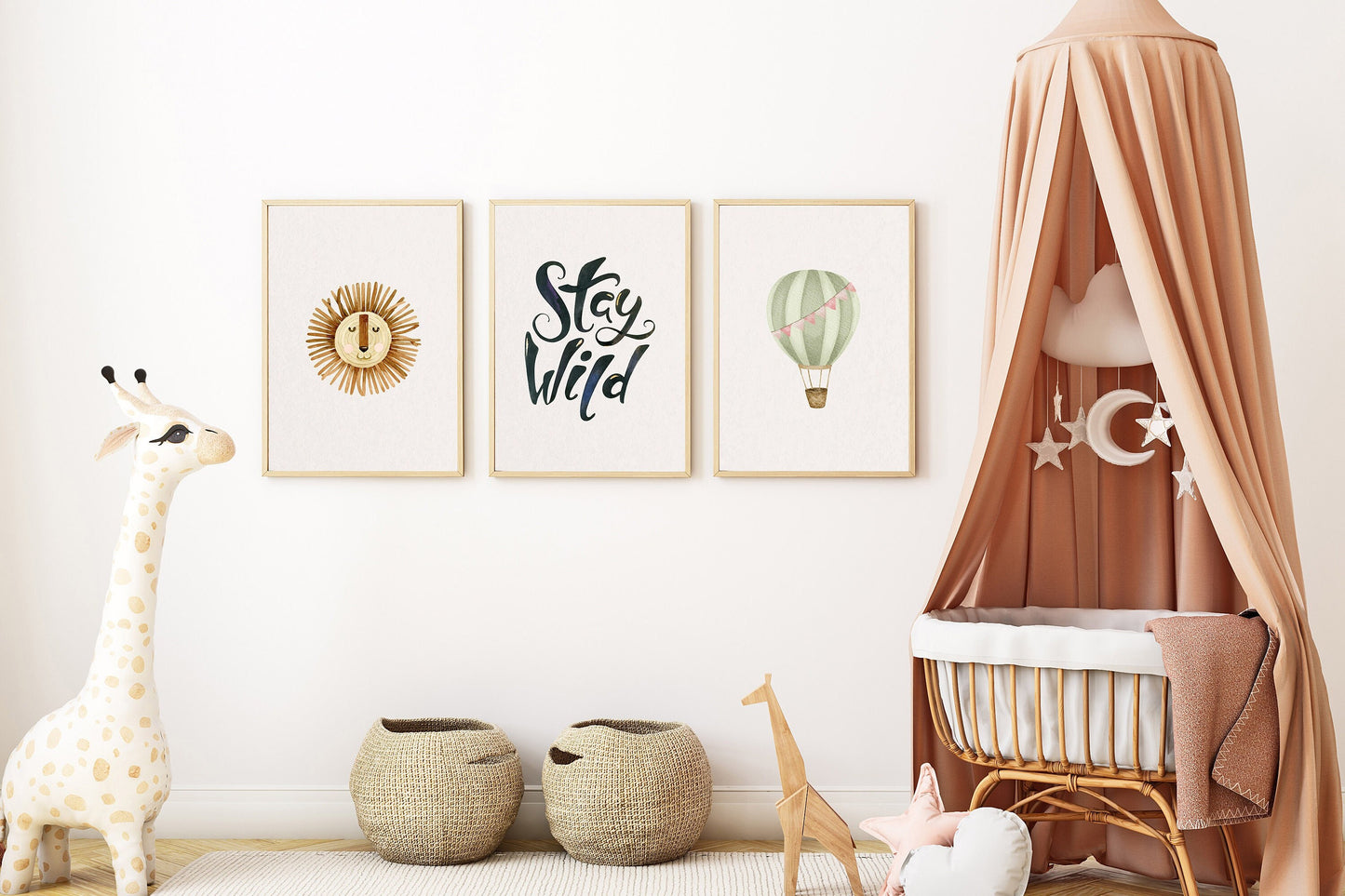 Boho Löwe | Stay Wild | Heißluftballon | 3er Kinderposter Set