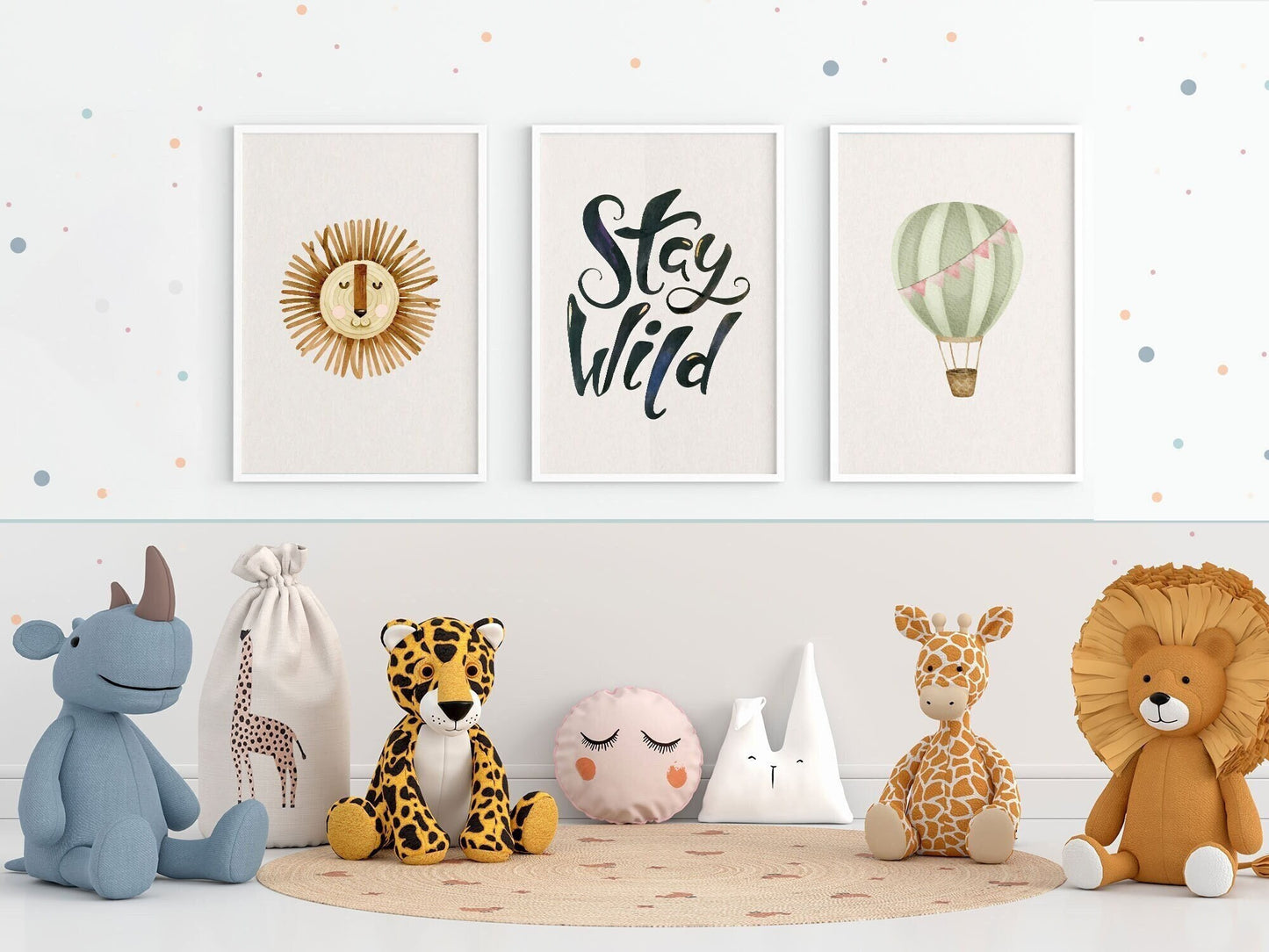 Boho Löwe | Stay Wild | Heißluftballon | 3er Kinderposter Set