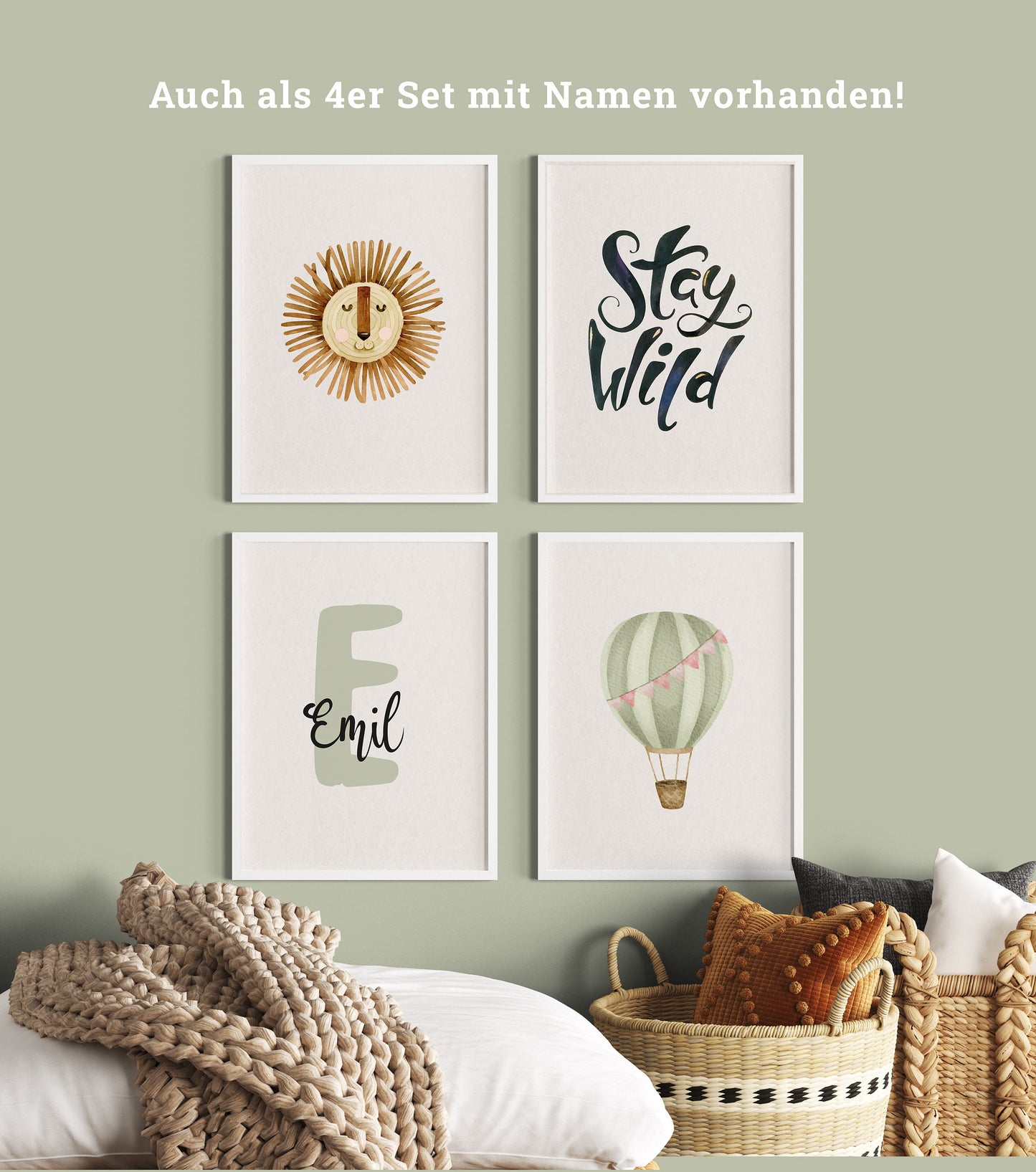 Boho Löwe | Stay Wild | Heißluftballon | 3er Kinderposter Set