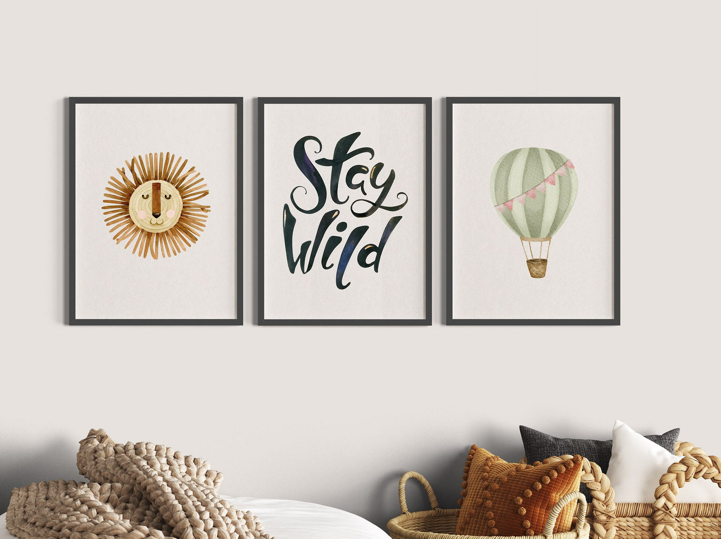 Boho Löwe | Stay Wild | Heißluftballon | 3er Kinderposter Set