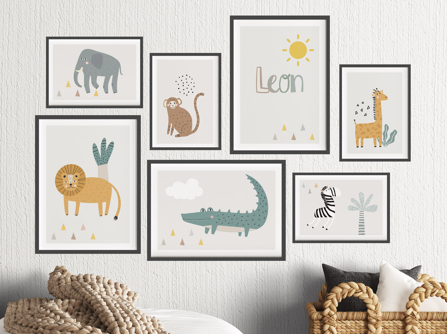 Safari Tiere | Name | Boho | 7er Poster Set