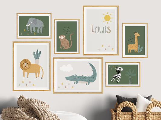 Safari Tiere | Name | Boho | 7er Poster Set