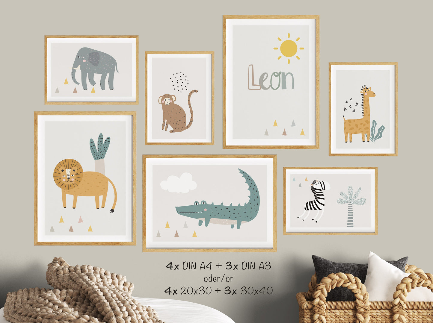 Safari Tiere | Name | Boho | 7er Poster Set